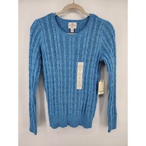 St Johns Bay Womens Blue Marl Cable Knit Crewneck Sweater Small NWT